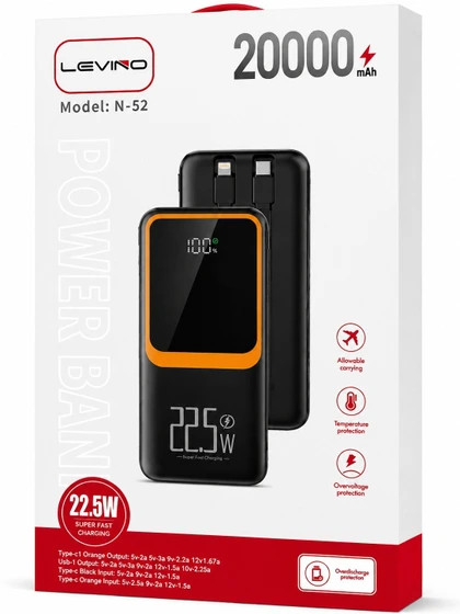 پاوربانک لوینو مدل N-52 ( قسطی بدون کارمزد ) ظرفیت 20000mAh اورجینال با شارژ فوق سریع