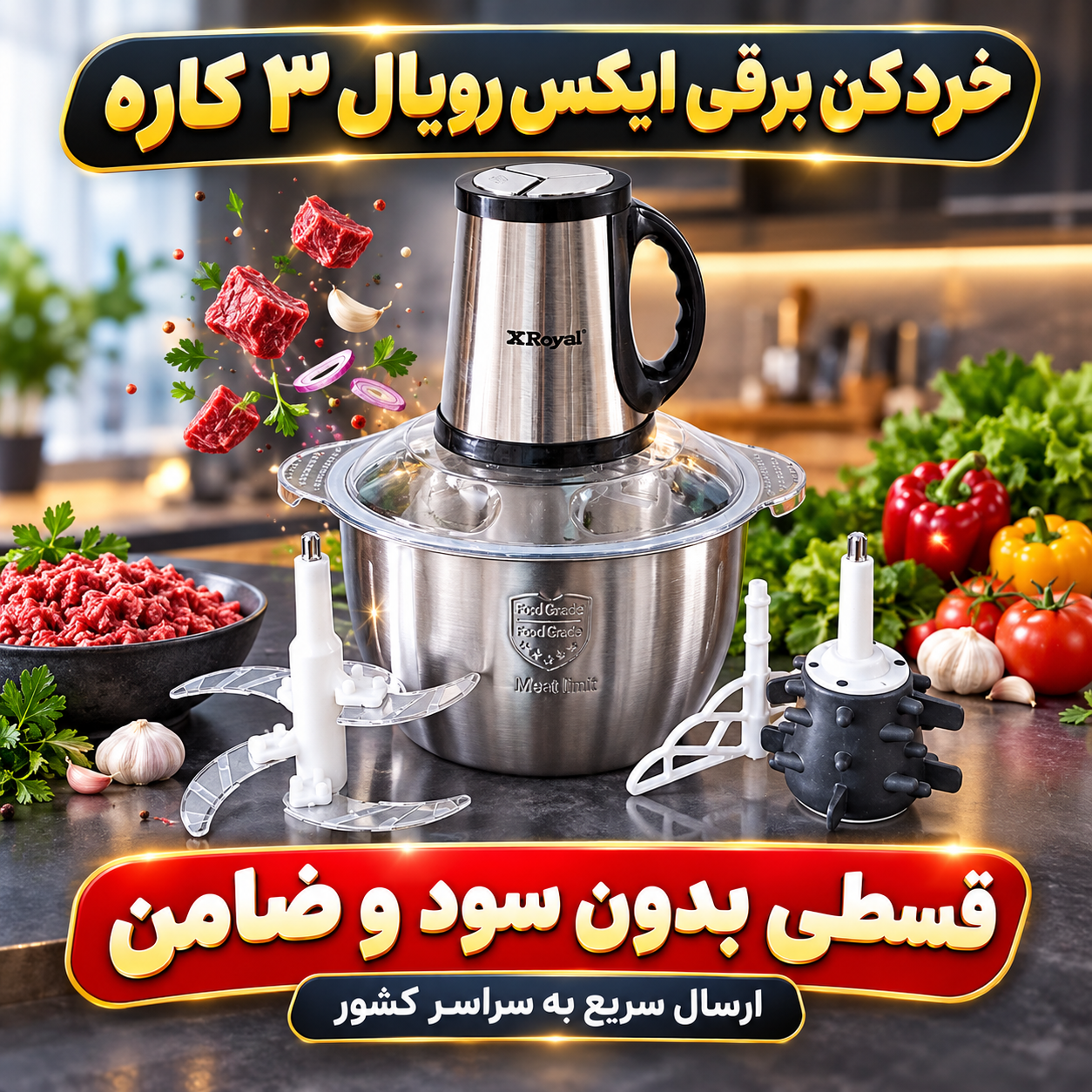 خردکن برقی ایکس رویال ۳ کاره 5 لیتری ( قسطی بدون کارمزد ) XRoyal مدل XY-555T